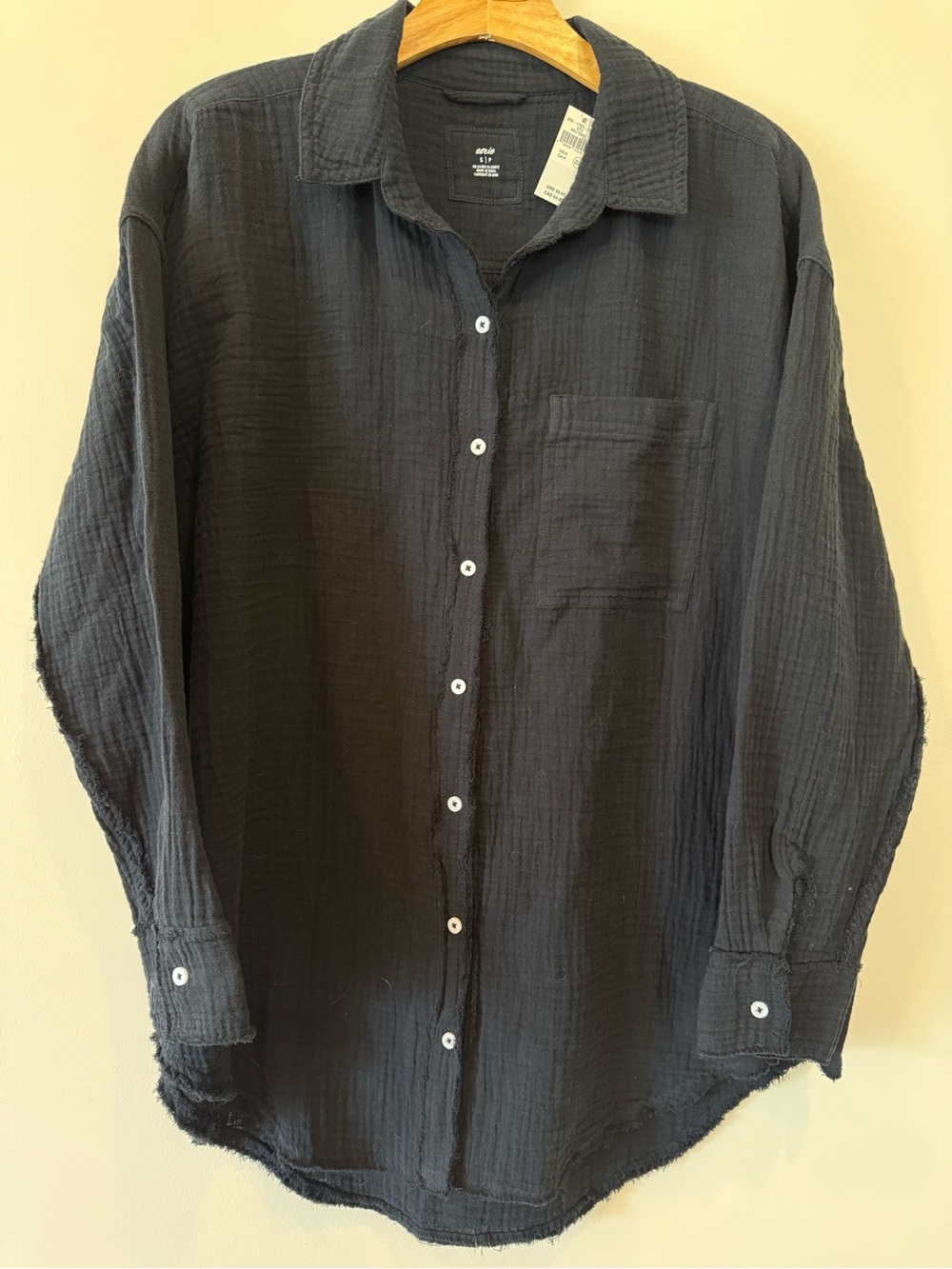 NEW Aerie Black Lightweight Gauze Button Down Shirt Black Small NWT